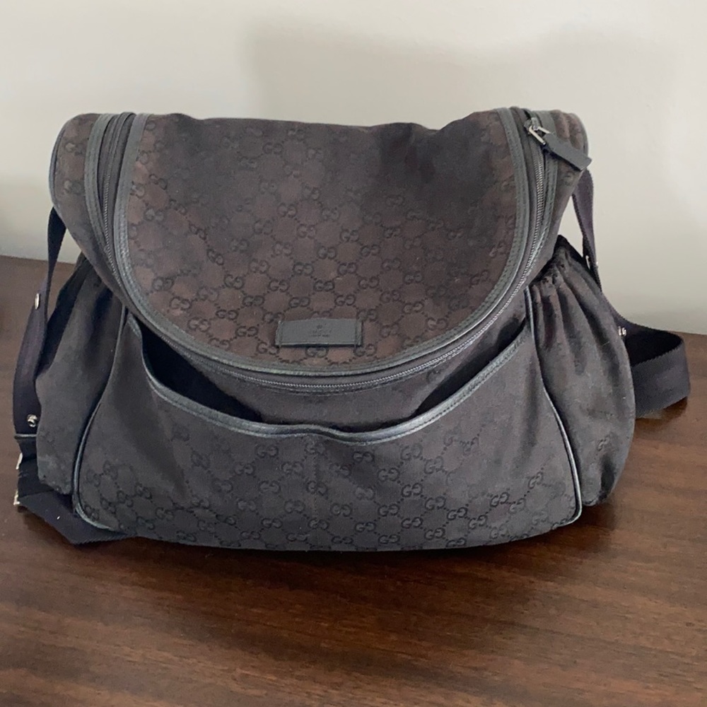 Authentic Gucci Black Canvas Diaper Bag